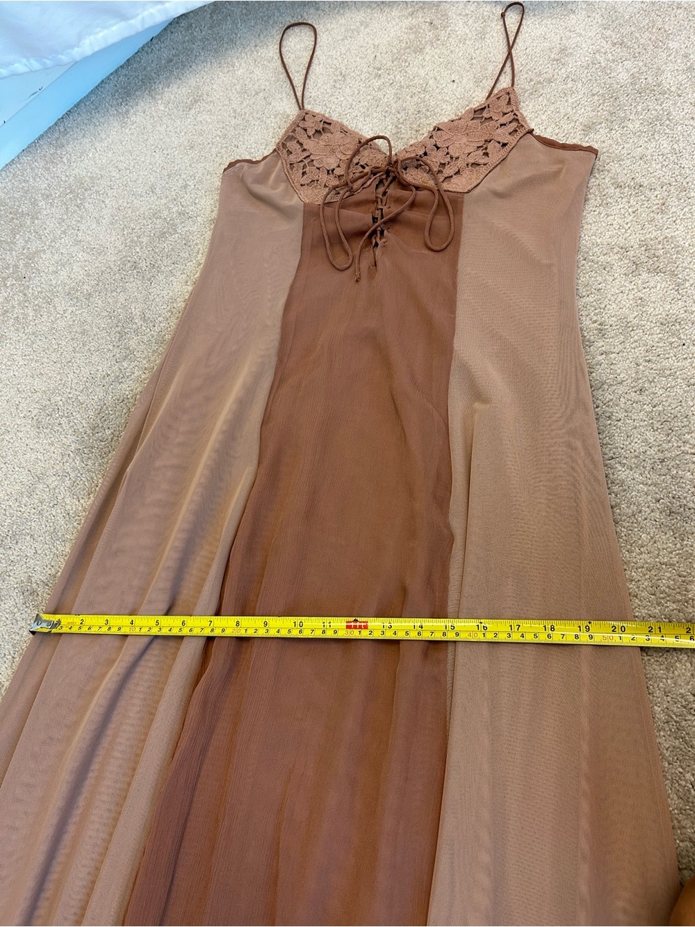 ZARA Lace Bust Sheer Maxi Dress Taupe Brown Size L NWT Resort Beach Boho - Picture 10 of 15